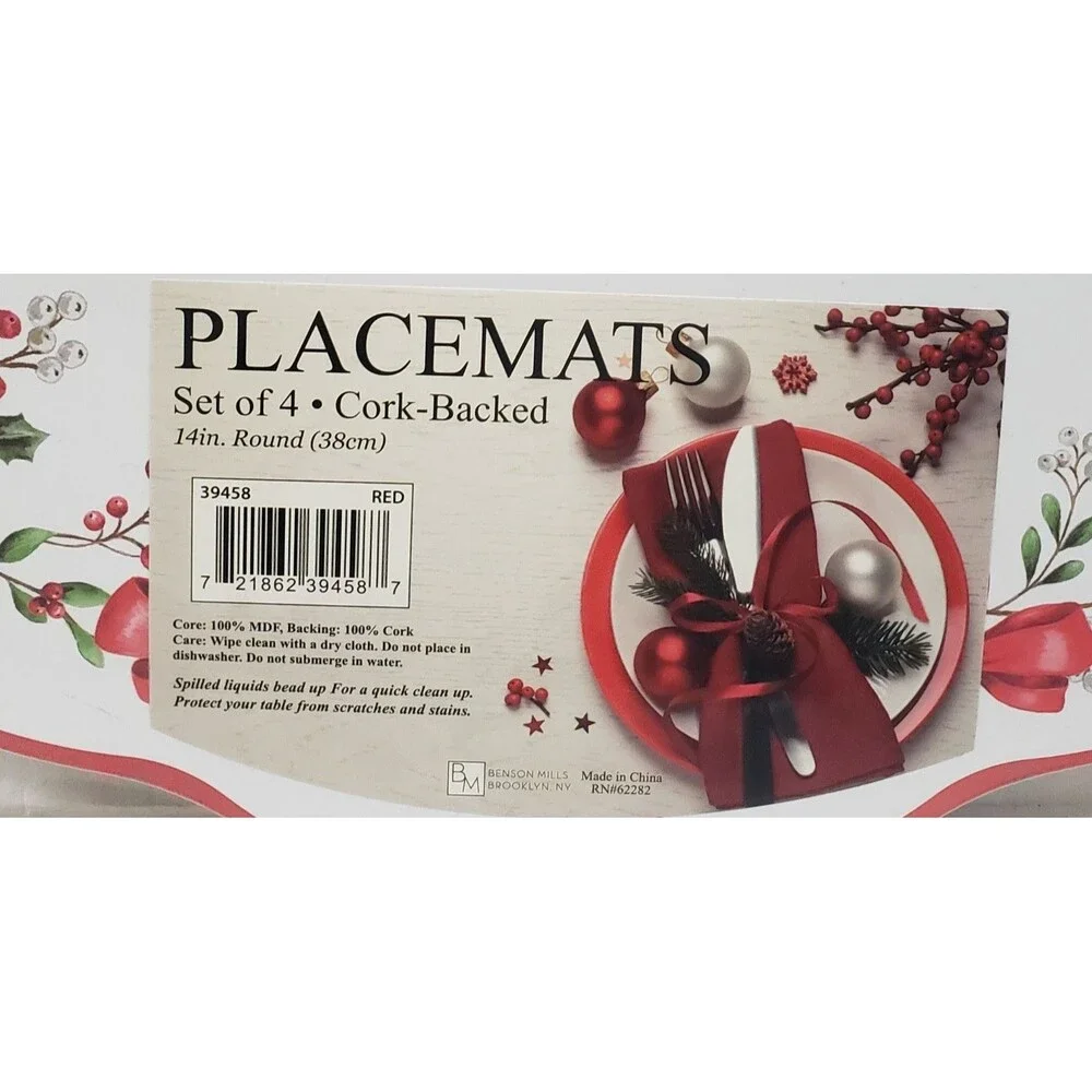 Set of 4 Hard Placemats w/Cork Back (14